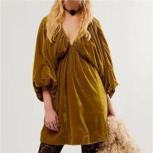 Free People Portia Velvet Mini Dress in Olive Bitters